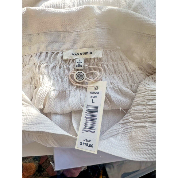 Max Studio Womens Large Button Up Blouse Long Sleeve Top Ivory Cream NWT - Picture 6 of 7